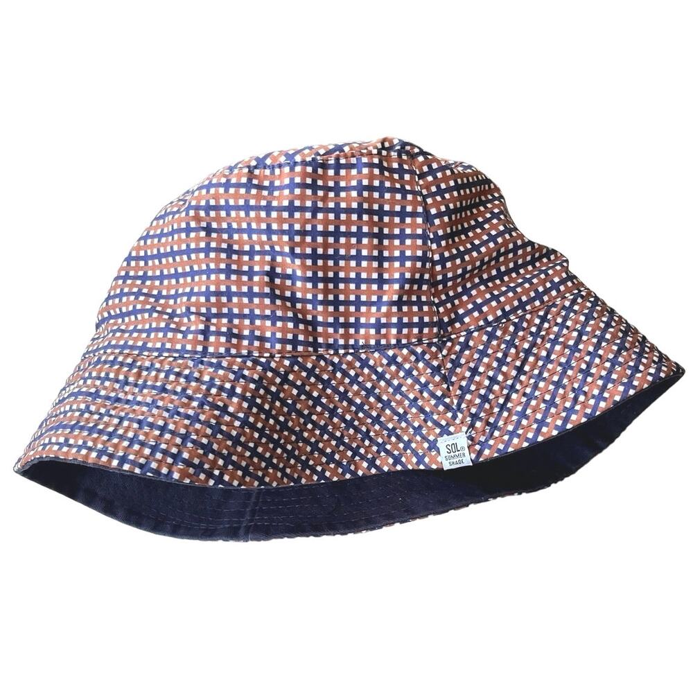 Bucket Hat, SOL Summer Shade, Plaid, Navy Blue Floppy Hat